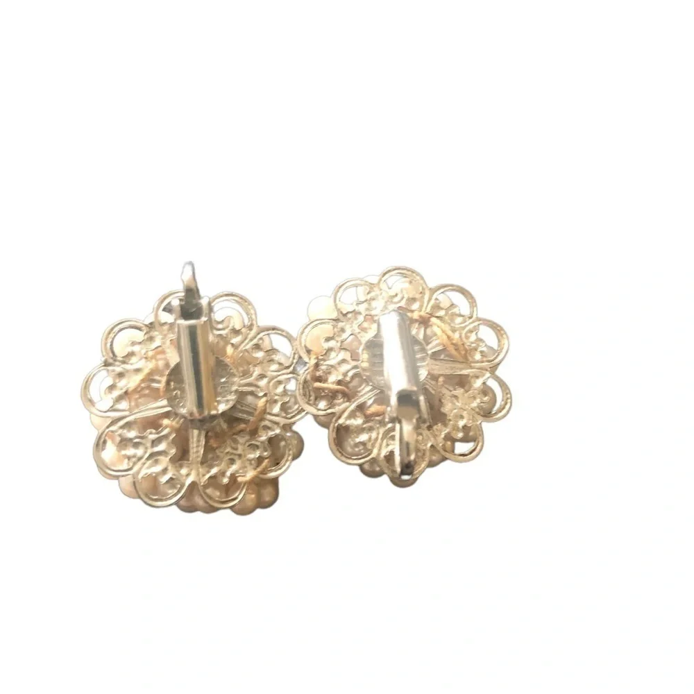 Vintage 4 Pair Clip On Earrings/Screw On Faux Pearl CZ Rhinestone Summer Fashion